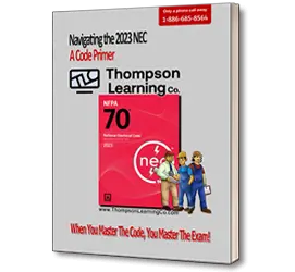 Cover of Thompson Learning Co. guide for navigating the 2023 NEC, featuring the NEC 2023 code book.